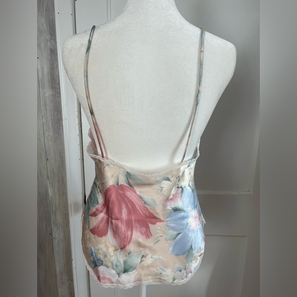 Vintage pastel Floral Lace Trim Chemise Camisole Top size 34 fairy y2k coquette - Picture 4 of 8